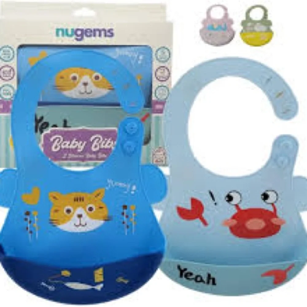 BRAND NEW Nugems Silicone Baby Bibs Set - 2 Pack Blue and Light Blue